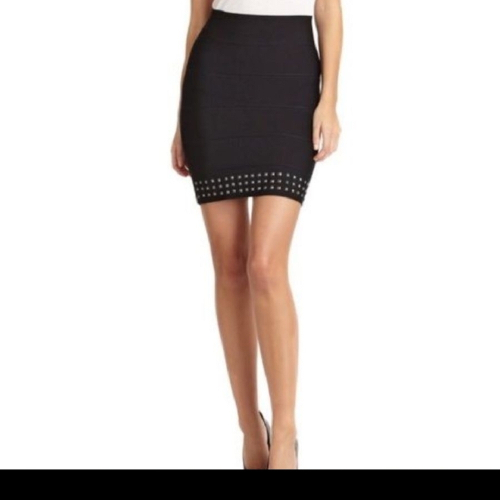 BCBGMaxAzria Black Studded Bodycon Mini Skirt